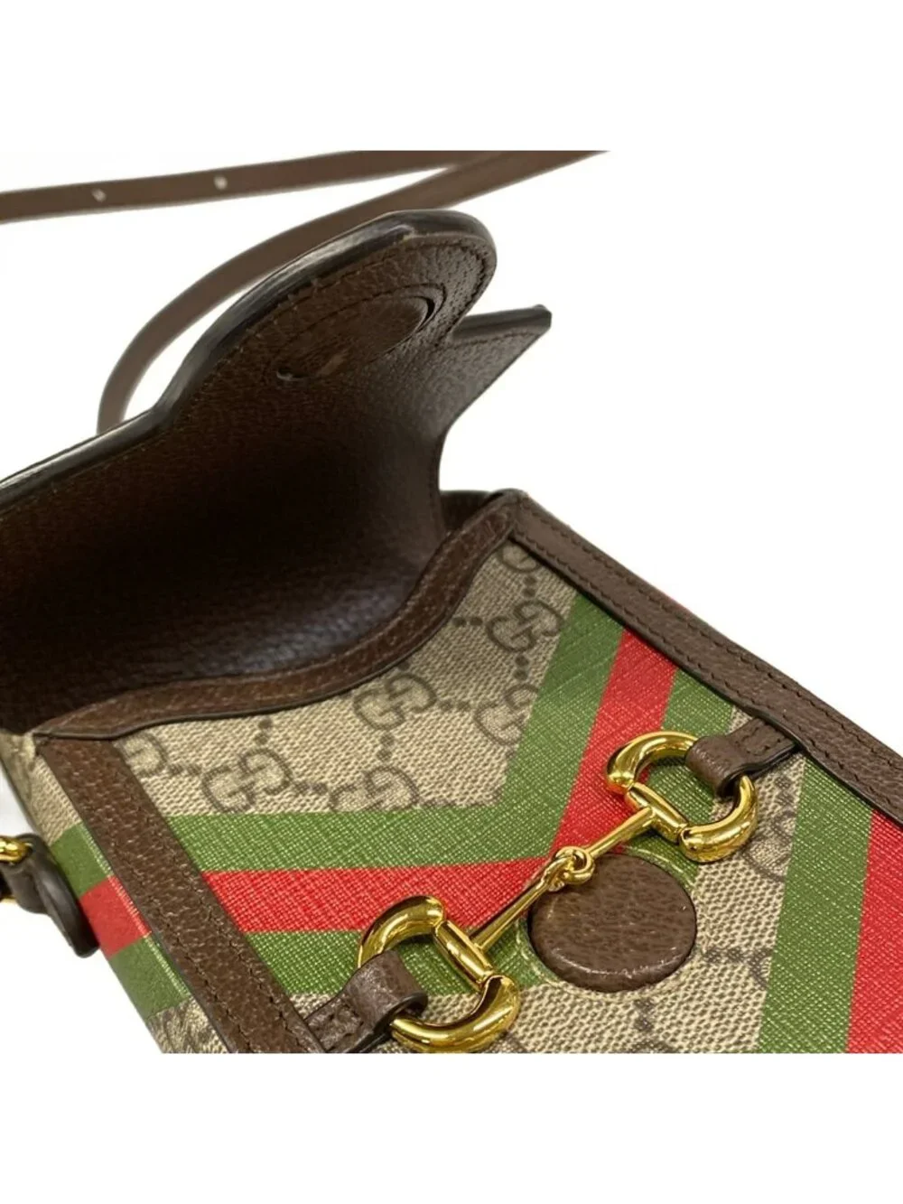 ★SOLD★ Gucci Shoulder Bag Horsebit Beige Dark Brown Multi Leather - Picture 11 of 15